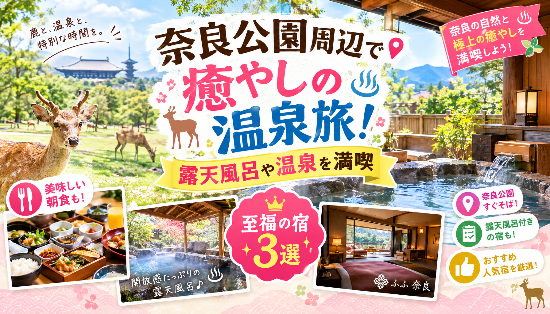 奈良公園周辺で癒やしの温泉旅！露天風呂や温泉を満喫できる至福の宿3選